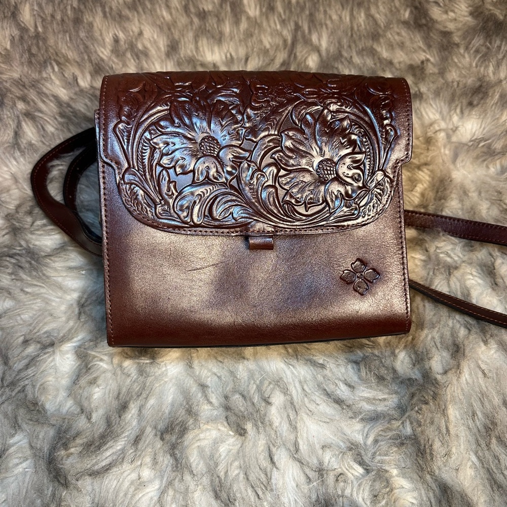 Patricia Nash Dark Brown Floral Crossbody Bag